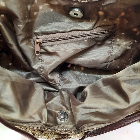 Y2K Crochet Patchwork Handbag Brown Beige Shoulder Bag Beaded Boho - Picture 8 of 8